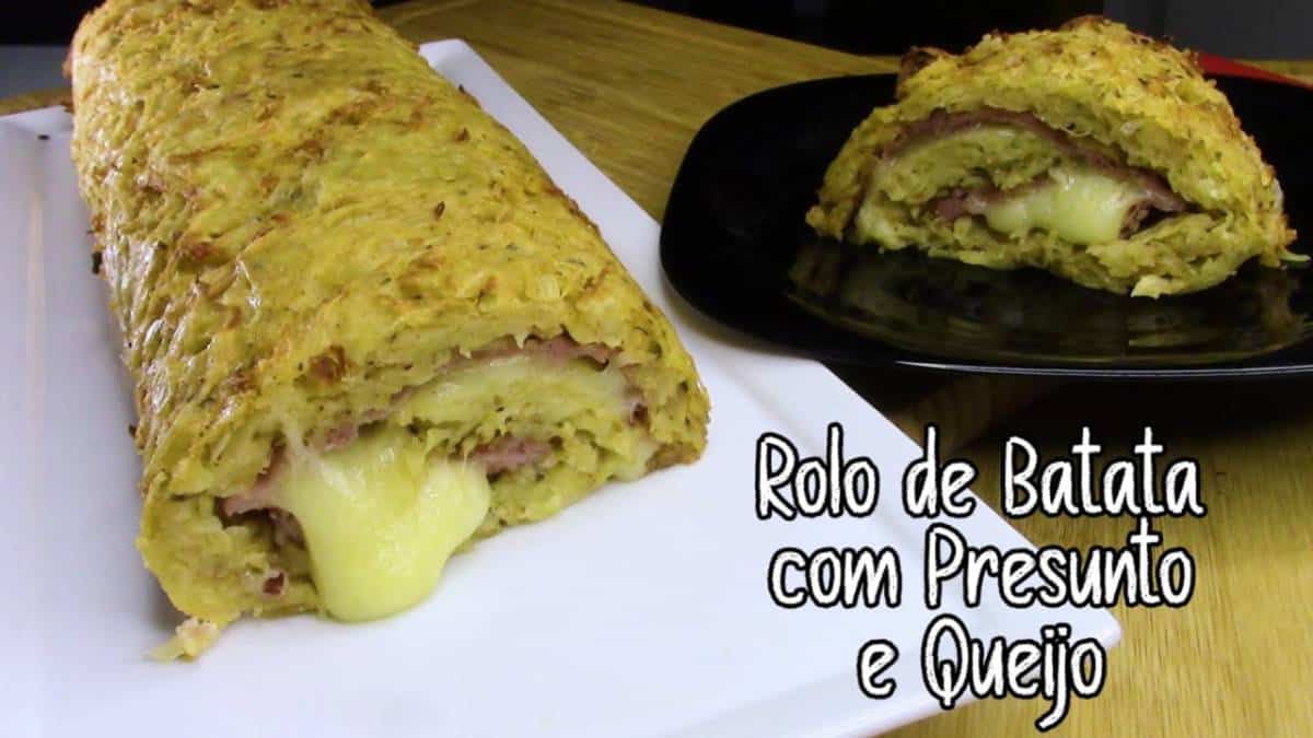 Rolo de batata recheado com presunto e queijo