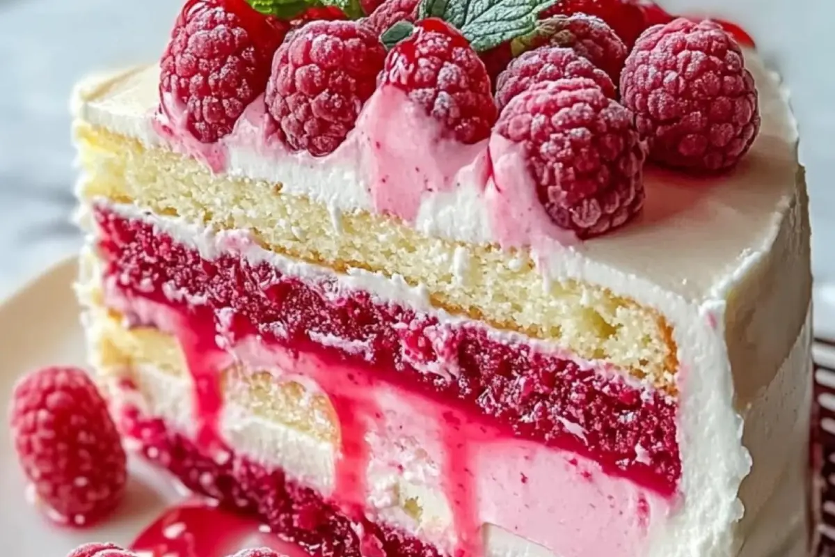 Bolo de Camadas de Framboesa e Queijo Creme