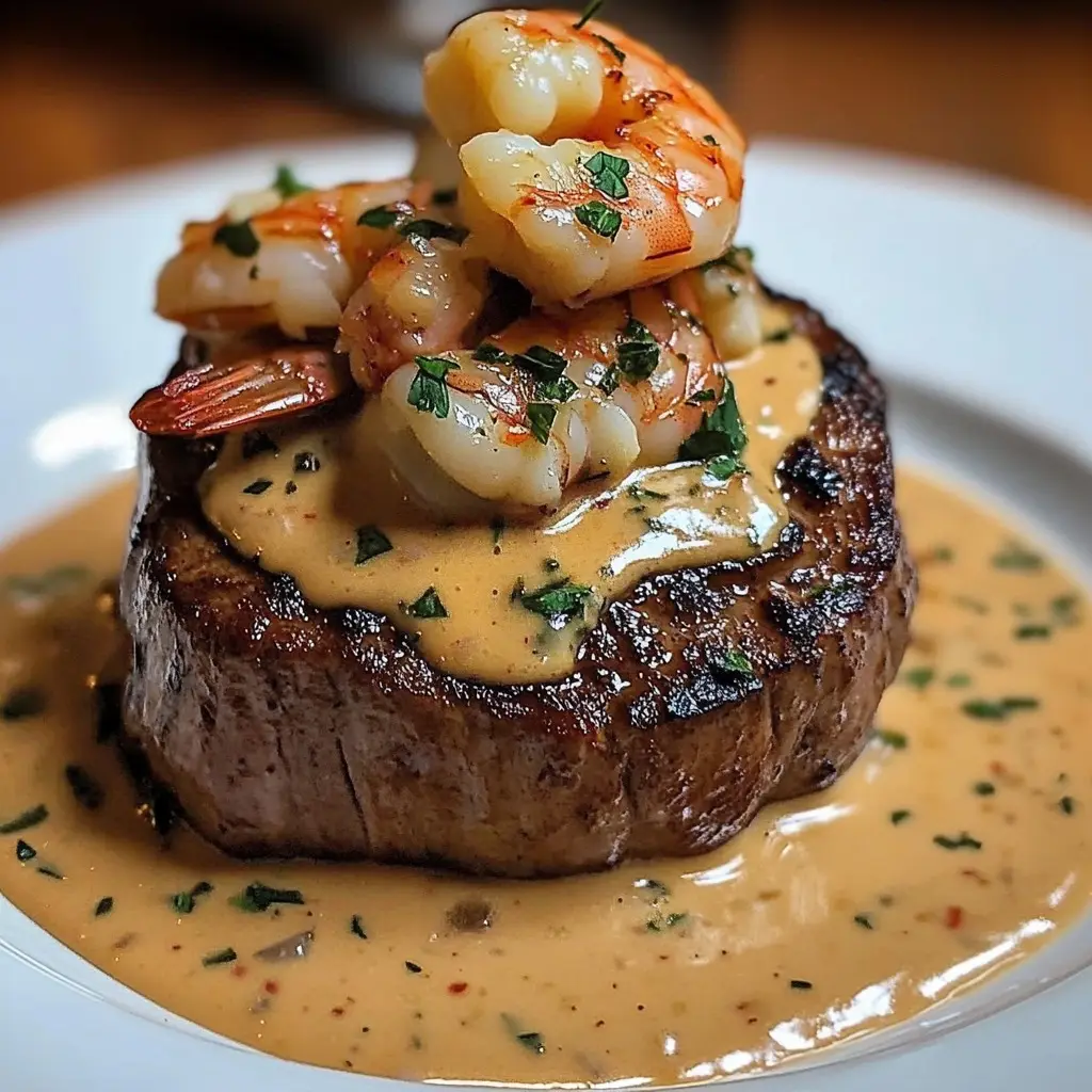 Filete Mignon com Camarões e Molho de Creme de Lagosta