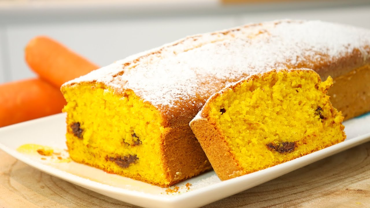 O meu bolo de iogurte e cenoura com pepitas de chocolate fica delicioso e...